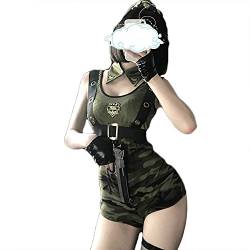 JasmyGirls Sexy Polizei Kostüm Halloween Cosplay Body Dessous Frech Anime Armee Uniform Camo Outfit Polizist Offizier Overall Jump von JasmyGirls