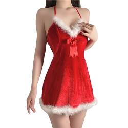 Weihnachtsmann Dessous für Frauen Weihnachten Baby Puppe Set Naughty Elf Red Velvet Dress Holiday Sleepwear Role Playing Outfits von JasmyGirls