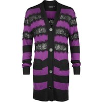 Jawbreaker - Gothic Cardigan - Stripes Oversized Cardigan With Lace - XS bis M - für Damen - Größe XS - schwarz/lila von Jawbreaker