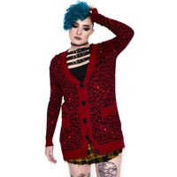 Jawbreaker Strickjacke Maneater Red Leopard Oversized Cardigan Goth Punk Leopardenmuster von Jawbreaker