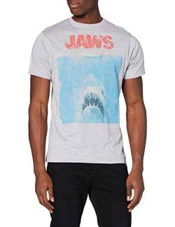 Jaws Herren Filmposter T-Shirt, Grey (Grey Marl SPO), L von Jaws