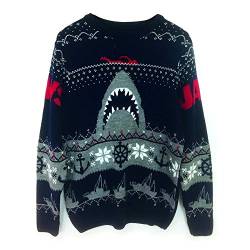 Jaws Herren Sweater Shark Weihnachtspullover schwarz von Jaws