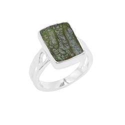 Jay Jools Moldavit-Ring aus 925er Sterlingsilber, natürlicher roher Moldavit-Edelsteinring für Sie und Ihn, US 10 von Jay Jools