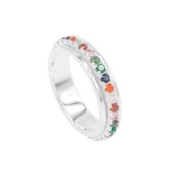 Sieben Chakra 925 Sterling Silber Meditation Spinner Ring, 7 bunte Chakra Regenbogen Ringe, Multi Edelstein Stapelbarer Eternity Band Ring US 6,5 von Jay Jools