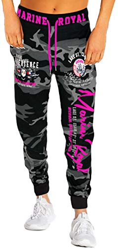 Jaylvis Damen Jogginghose Sporthose Hose Training Fitness Camouflage Sweatpants Marine Royal H.512 (52, Camouflage/Dunkel-pink) von Jaylvis