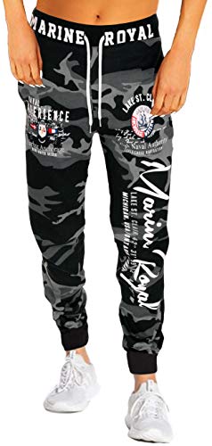 Jaylvis Damen Jogginghose Sporthose Hose Training Fitness Sweatpants Marine Royal H.512 (40, Camouflage/Dunkel-Weiß) von Jaylvis