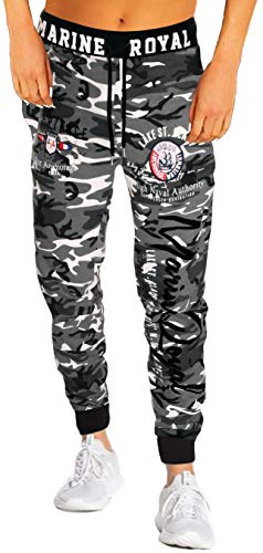 Jaylvis Damen Jogginghose Sporthose Hose Training Fitness Sweatpants Marine Royal H.512 (44, Camouflage/Hell-Schwarz) von Jaylvis