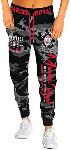 Jaylvis Damen Jogginghose Training Fitness Sweatpants Marine Royal H.512 (Camouflage/Dunkel-Rot, XXL (48)) von Jaylvis