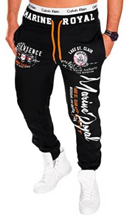 Jaylvis Herren Jogginghose lang Baumwolle Sweatpants Sport Fitness Fitness Marine Royal H.512 5XL Schwarz-Weiß von Jaylvis