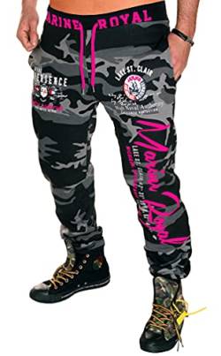 Jaylvis Herren Jogginghose lang Baumwolle Sweatpants Sport Fitness H.512 (L, Camou/Dunkel-Pink) von Jaylvis