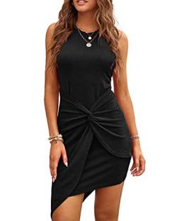 JayscreateEU Damen Kleider Sommerkleid Rundhals Kleid Knielang Kleid Ärmelloses Kurzer Kleid wickelkleid Damen Strandkleid FestlichKleid Freizeitkleid ，Schwarz，S von JayscreateEU