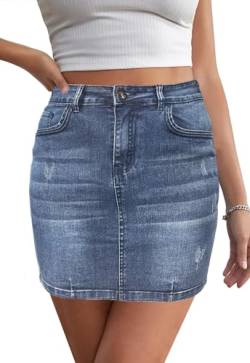 JayscreateEU Damen Sommerrock Jeansrock Enger Rock Minirock mit Tasche Hüftrock A-Linie Rock mit Taschensaum Rock mit Fransen,Hellblau,XL von JayscreateEU