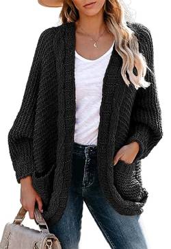 JayscreateEU Strickjacke Damen Cardigan Lange Open Front Sweater mit Tasche Grobstrickjacke Langarm Strickmantel Herbst Winter Oversize strickcardigan Casual Offen Pulllover High Stretchy von JayscreateEU