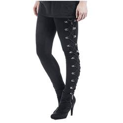 Jaysis Damen Gothic Hose Punk Sexy Leggings High Waist Elastische Taille mit Bauchkontrolle Bleistifthosen Niet Steampunk Strumpfhose Militärhosen Sporthosen Gotische Karneval Kostüm, 02-schwarz, L von Jaysis