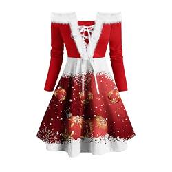 Jaysis Weihnachten Kleid Elegante Frauen Langarm Plüsche V-Ausschnitt Weihnachtskleid mit Hirsch-Muster Aufdruck Unregelmäßiges Festliches Partykleid Cocktaiikleid für Damen von Jaysis