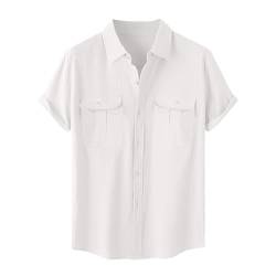 Jayyouu Herren-Button-Down-Hemden Sommermode einfarbig kurzärmelig Baumwoll-Leinen-Hemd Doppeltasche Strand-Freizeithemden Hawaii-Hemden für Herren von Jayyouu