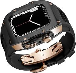 Edelstahl-Uhrengehäuse, Gummi-Uhrenarmband, für Apple Watch Serie 7, 8, 45/44 mm, Uhrenarmband, Mod Kit, Stoßfängergehäuse, Fluorelastomer-Band, Schutz, Uhrenzubehör, 44mm, Achat von Jazoxy