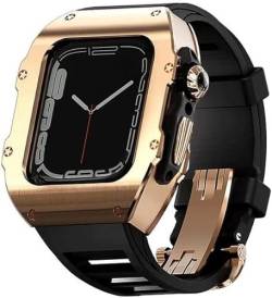 Jazoxy Edelstahl-Uhrengehäuse, Fluorkautschuk-Band, für Apple Watch Serie Ultra 2, 49 mm, RM-Stil, Uhrengehäuse, sportliches atmungsaktives Armband, Mod-Kit, für iWatch 49 mm Ersatz, 49 mm, Achat von Jazoxy