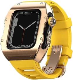 Jazoxy Edelstahl-Uhrengehäuse, Fluorkautschuk-Band, für Apple Watch Serie Ultra 2, 49 mm, RM-Stil, sportliches atmungsaktives Armband, Mod-Kit, für iWatch 49 mm Ersatz, 49 mm, Achat von Jazoxy