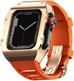 Jazoxy Edelstahl-Uhrengehäuse, Fluorkautschuk-Band, für Apple Watch Serie Ultra 2, 49 mm, RM-Stil, sportliches atmungsaktives Armband, Mod-Kit, für iWatch 49 mm Ersatz, 49 mm, Achat von Jazoxy