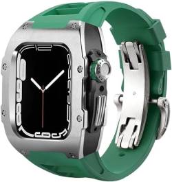 Jazoxy Edelstahl-Uhrengehäuse, Gummi-Uhrenarmband, für Apple Watch Ultra 8, 7, 6, 5, 4, SE-Serie, Gummiband, Edelstahl-Gehäuse, Mod Kit, für iWatch 44 mm, 45 mm, 49 mm Uhrenersatz, 44MM, Achat von Jazoxy