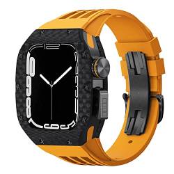 Jazoxy Luxuriöses Uhrengehäuse aus Karbonfaser, Fluorkautschuk, Modifikationsset, für Apple Watch Band 8, 7, SE, 6, 5, 4, 45 mm, 44 mm, Ersatzarmband, 44MM, Achat von Jazoxy