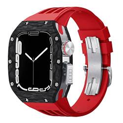 Jazoxy Luxuriöses Uhrengehäuse aus Karbonfaser, Fluorkautschuk, Modifikationsset, für Apple Watch Band 8, 7, SE, 6, 5, 4, 45 mm, 44 mm, Ersatzarmband, 45 mm, Achat von Jazoxy