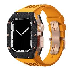 Jazoxy Luxuriöses Uhrengehäuse aus Karbonfaser, Fluorkautschuk, Modifikationsset, für Apple Watch Band 8, 7, SE, 6, 5, 4, 45 mm, 44 mm, Ersatzarmband, 45 mm, Achat von Jazoxy