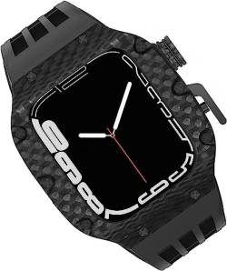 Jazoxy Uhrengehäuse aus Karbonfaser, Fluorkautschuk-Armband, für Apple Watch 8/7/6/5/4/SE, 44 mm, 45 mm, 49 mm, Titan-Metallrahmen, Sportarmband, wasserdichte Bänder, 316L-Edelstahl-Verschluss, 44mm, von Jazoxy