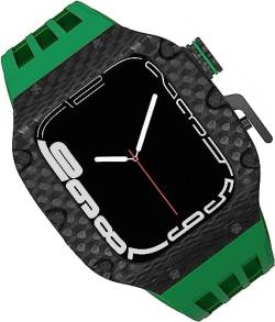 Jazoxy Uhrengehäuse aus Karbonfaser, Fluorkautschuk-Armband, für Apple Watch 8/7/6/5/4/SE, 44 mm, 45 mm, 49 mm, Titan-Metallrahmen, Sportarmband, wasserdichte Bänder, 316L-Edelstahl-Verschluss, 49 mm, von Jazoxy