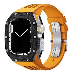Jazoxy Uhrengehäuse aus Karbonfaser und Armband, für Apple Watch 8, 7, 6, 5, 4, SE, 44 mm, 45 mm, Modifikation, Legierungsrahmen, Gummi-Uhrenarmband, 45 mm, Achat von Jazoxy