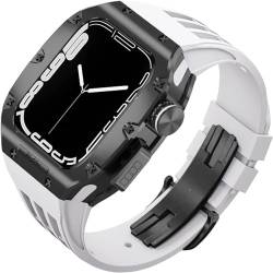 Jazoxy Uhrengehäuse aus Titanlegierung + Fluorkautschuk-Uhrenarmband, luxuriöses RM-Modifikationsset, für Apple Watch 8, 45 mm, 6, 5, 4, 44 mm, Mod Kit, Legierung, Wath Cover, 45 mm, Achat von Jazoxy