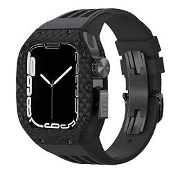 Uhrengehäuse aus Karbonfaser + Watch Starp Mod Kit, für Apple Watch 8, 7, 6, 5, 4, SE, 44 mm, 45 mm, Luxus-Modifikationsset, Fluorarmband, 44MM, Achat von Jazoxy