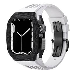 Uhrengehäuse aus Karbonfaser + Watch Starp Mod Kit, für Apple Watch 8, 7, 6, 5, 4, SE, 44 mm, 45 mm, Luxus-Modifikationsset, Fluorarmband, 45 mm, Achat von Jazoxy