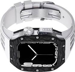 Upgrade-Titan-Kohlefaser-Uhrengehäuse und Gummiband, für Apple Watch 45 mm / 44 mm, Uhrenabdeckung, Sportarmband mit Verschluss, Uhrenzubehör, für iWatch Serie 8, 7, 6, SE, 5, 4, FOR 45MM, Achat von Jazoxy