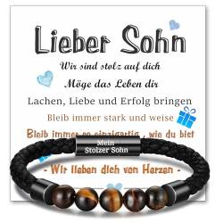 Armband für sohn - Geschenk für sohn，Sohn Geschenke - Armband mit Tigerauge, Lederarmband，18. Geburtstag Junge, Mutmacher Geschenk，Weihnachtsgeschenk für meinen Sohn von Jbniuay