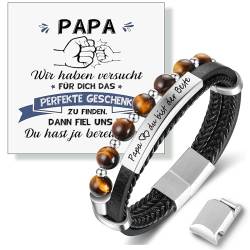 Jbniuay Geschenk für Papa - Armband für Papa Armband mit Gravur “Papa，du bist der Beste” - Lederarmband Naturstein Armband - Geschenk zum Geburtstag Weihnachten Vatertagsgeschenk von Jbniuay