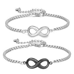 Jbniuay Geschenke für Frauen/Männer - Partnerarmbänder,Infinity armband paar 2 - Edelstahl Schwarz Silber Armband Paar，Armband Liebe Freundschaft Geschenke für Damen Herren von Jbniuay