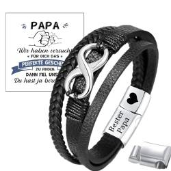 Jbniuay Papa Geschenke Vatertagsgeschenk für papa armband Schwarz infinity Leder Armreif Unendlichkeit für Papa vater Magnetverschluss - Vatertagsgeschenk für Papa，graviert “bester papa” von Jbniuay