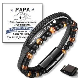 Jbniuay Vatertagsgeschenk Geschenke für Papa Armband Papa Gravur “Weltbester Papa” - Lederarmband Dad mit Perlen - Weihnachtsgeschenke für Papa Dad Männe von Jbniuay