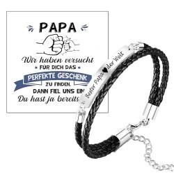 Vatertagsgeschenk Geschenke für Papa - Papa Armband Leder schwarz - Gravur “Bester Papa der Welt”Lederarmband verstellbar 21 + 5CM Vatertag Geschenke für Papa Vater Dad - Vatertagsgeschenke für Papa von Jbniuay