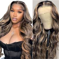 JcziJcx Perücke Blond Lace Front Wig Human Hair 4x4 HD Lace Closure Wig P4/30 Ombre Wigs For Black Women Highlight Wig Body Wave Wig With Baby Hair 150% Density Brazilian Hair 30 Zoll von JcziJcx