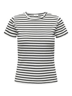 JdY Damen Jdysolar S/S O Neck Top JRS Noos T-Shirt, Cloud Dancer/Stripes:Black, M EU von JdY