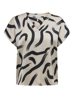 JdY Damen Kurzarm Bluse Lockeres T-Shirt V-Ausschnitt Top Business Oberteil JDYFIFI, Farben:Beige, Größe:S von JdY