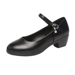 Spring Shoes Single Shallow Women's Black Fashion Mid Heel Shoes Small Leather Round Toe Damen Freizeitschuhe Klein Damenschuhe 38 (Black, 38) von Jdamsixygs