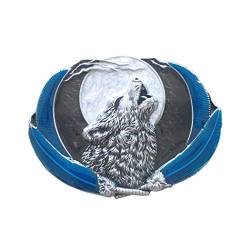 Jean's Friend New Enamel Western Wolf Moon Oval Belt Buckle Gürtelschnallen US Stock von Jean's Friend