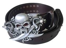 Jean's Friend New Skull With Brown Studded Genuine Leather Belt Gürtel Four Length Size Choices (XL 49 inches 125 cm) von Jean's Friend