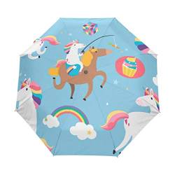 Jeansame Einhorn-Regenschirm, Regenbogen-Tier-Cartoon-Design, faltbar, kompakt, automatischer Regenschirm für Damen, Herren, Kinder, Jungen, Mädchen von Jeansame