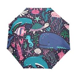 Jeansame Schildkröte Delfin-Quallen Seestern Ozean Meer Wasser Leben Faltbarer kompakter Regenschirm für Frauen Herren Kinder Jungen Mädchen von Jeansame