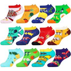 Jeasona 12 Paare Sneaker Socken Damen 39-42 Bunt Damen Sneaker Socken Baumwolle Bunte Socken Damen 39-42 Kurz Lustige Socken Damen 39-42 Essen Lustig von Jeasona